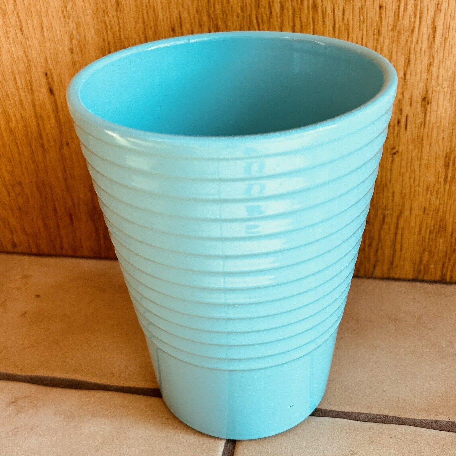 Gorgeous Ribbed Turquoise Ceramic Vase Flower Pot. Made in Germany 6.5\