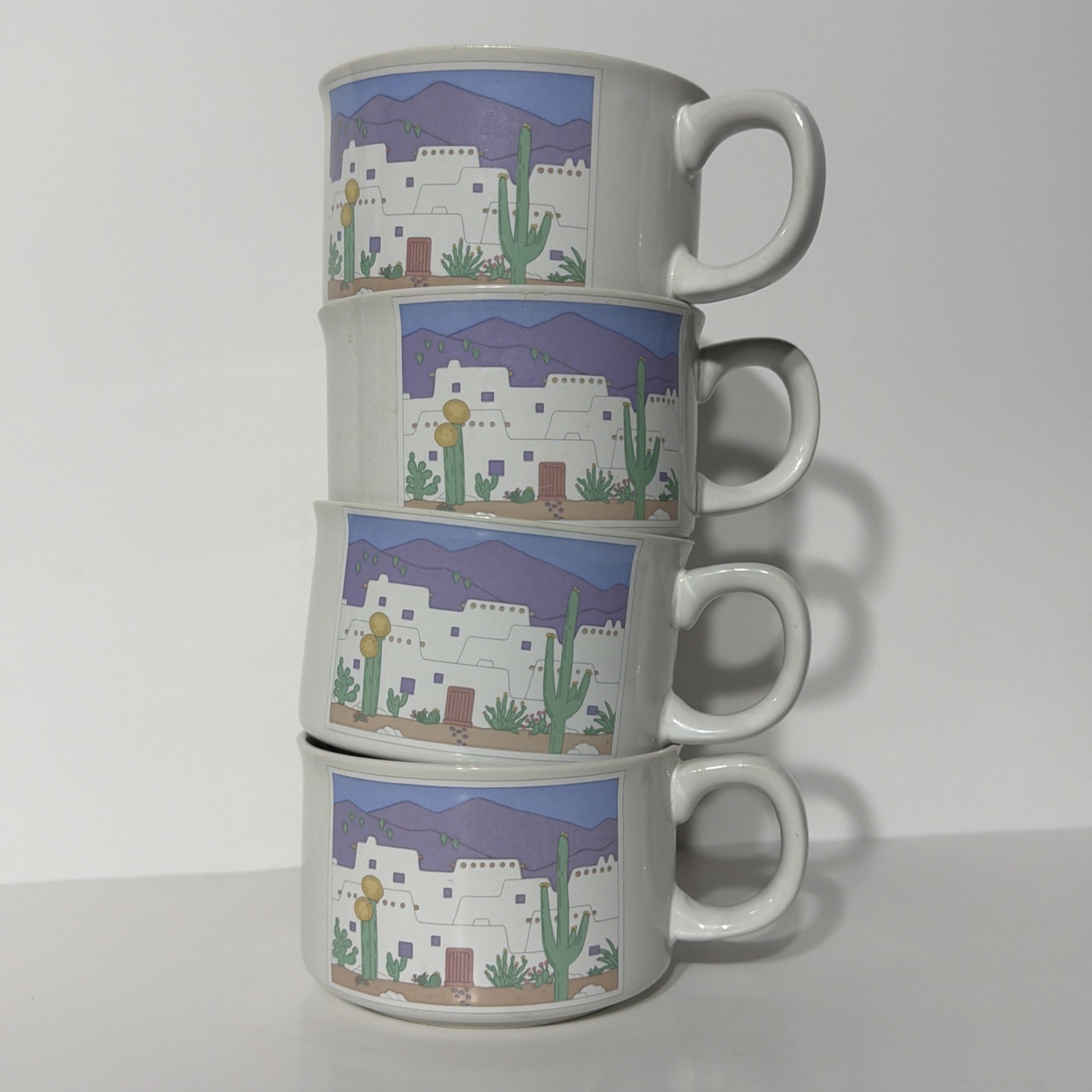 Vintage Otagiri Curtis Swann Southwest Pueblo Ceramic Soup Mugs Set of 4