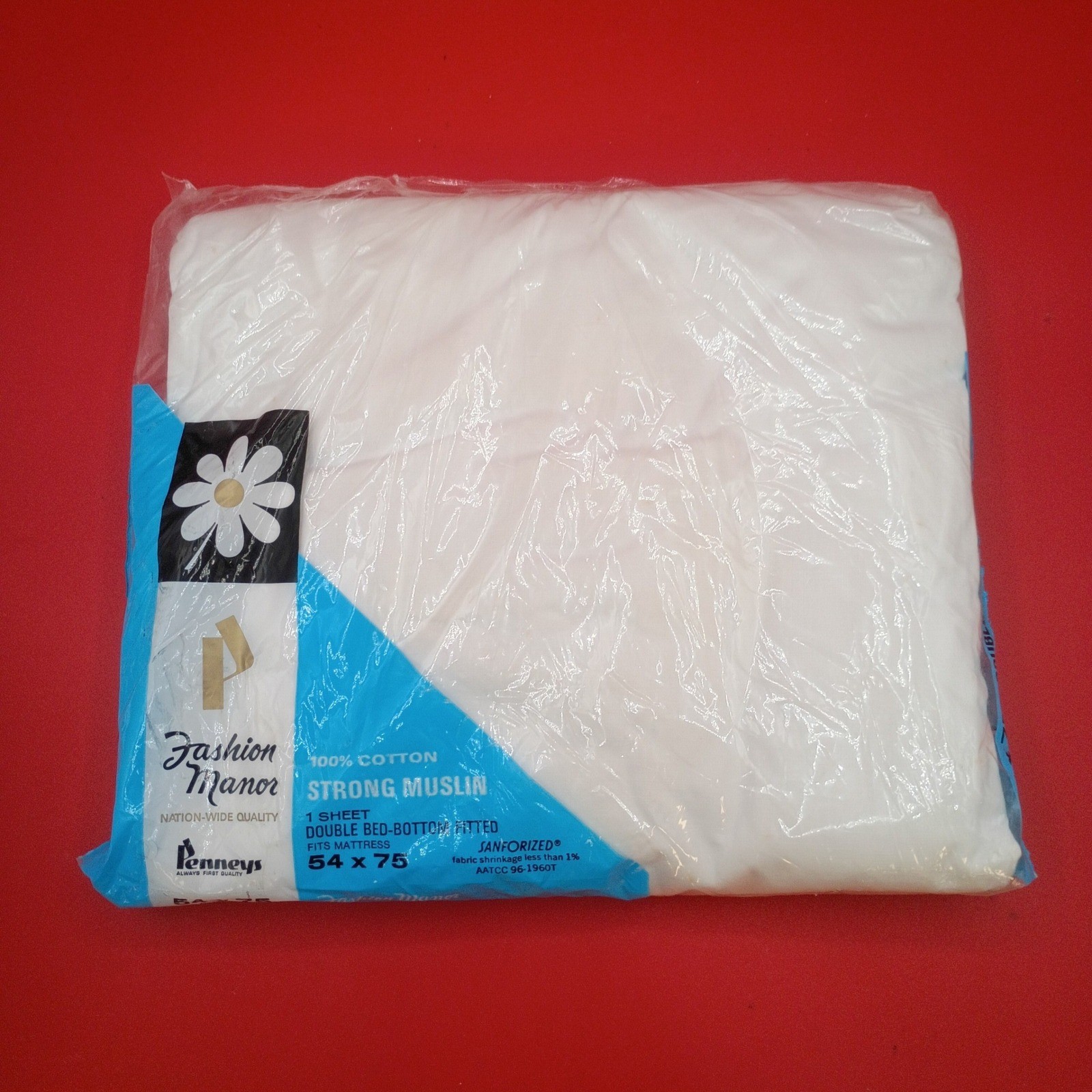 Penneys Fashion Manor Fitted Sheet Double Full White Vintage Cotton Muslin