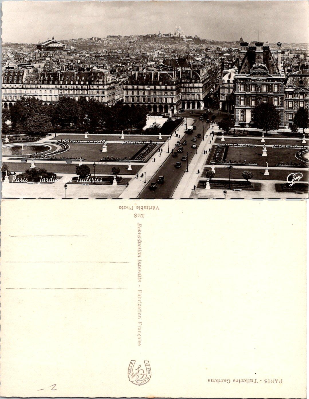 Paris Jardins des Tuileries Postcard Vintage Unposted Black White France Unused
