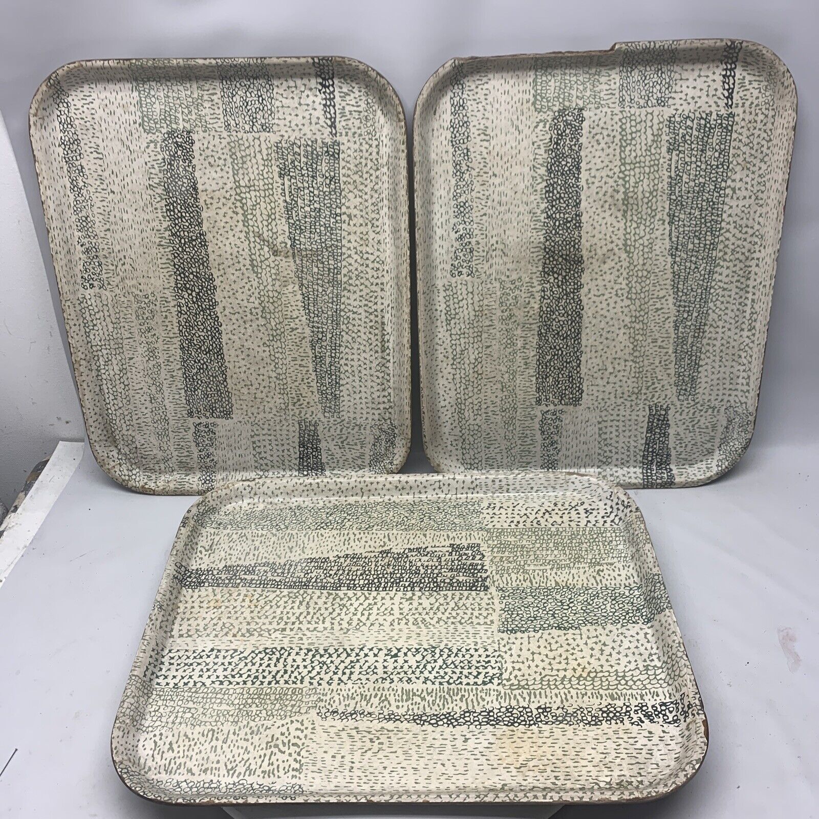 (3) Vintage MCM BOLTA 458, 457, 453 Lunch Cafeteria Trays 18x14 USA