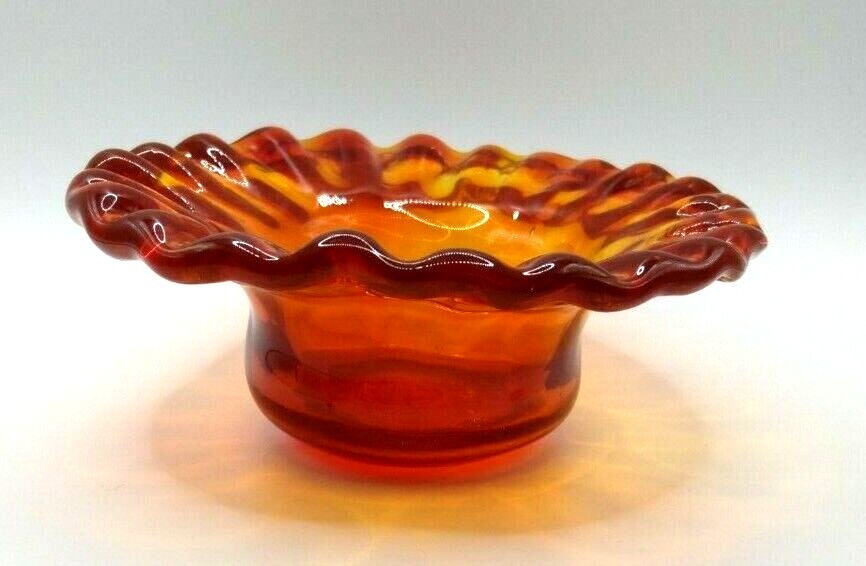 Amberina Ruffled Edge Art Glass Candy Succulent Dish Tealight 