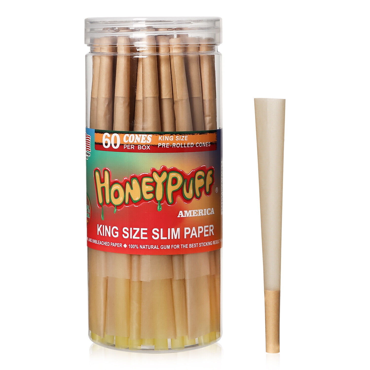60X HONEYPUFF Pre Rolled Cones King Size Organic Rolling Papers Slow Burning