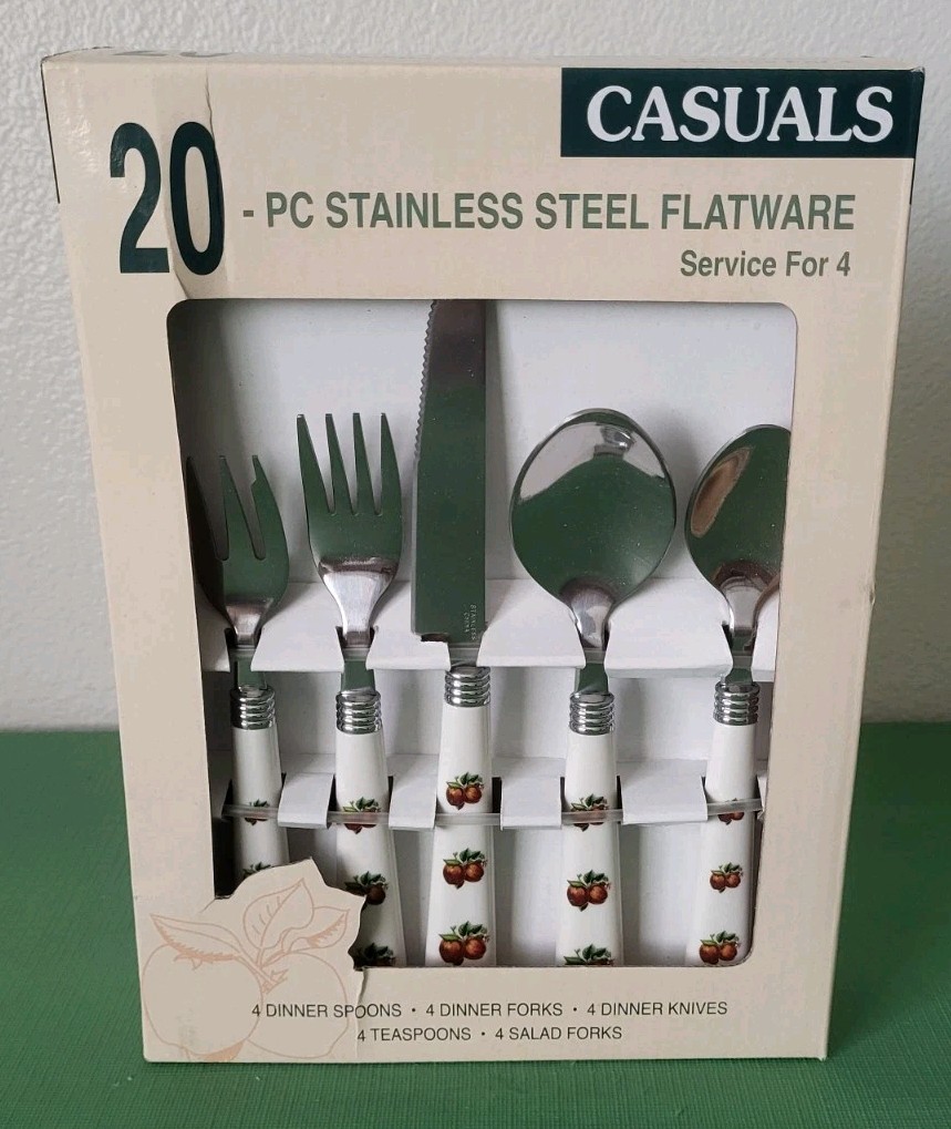 VTG • Casuals•China Pearl • 20pc Stainless Steel Flatware Set •Apples • New/OS