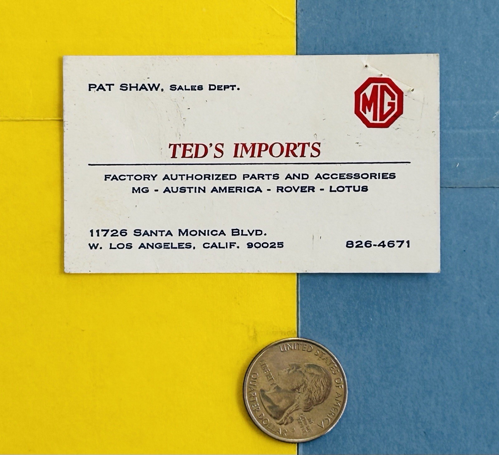 Vintage TED’S IMPORTS MG DEALER BUSINESS CARD Los Angeles California