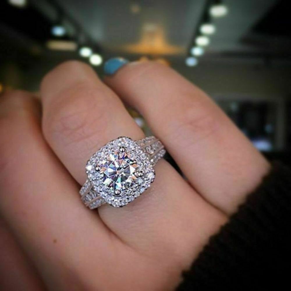 3.20Ct Lab Created Round Diamond Engagement Ring Solid 14k White Gold Plated