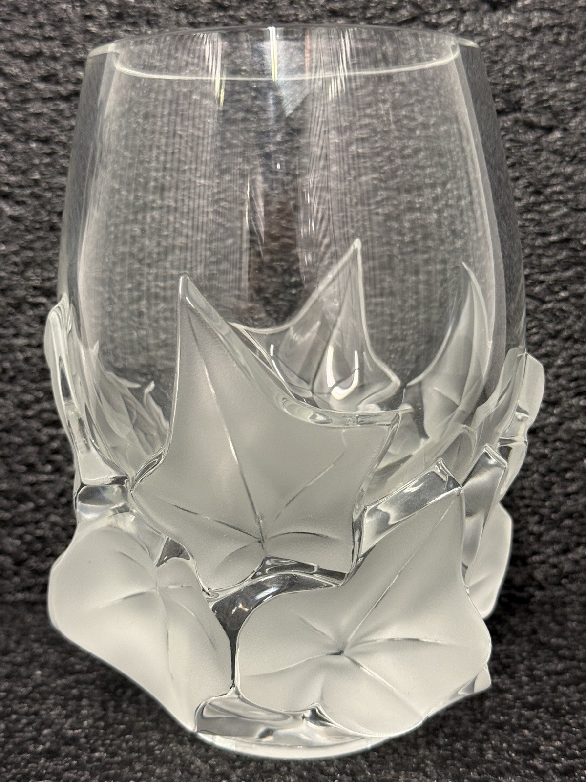 Lalique France Hedera Vase with Crystal Ivy Leaves 7” T Mint Condition