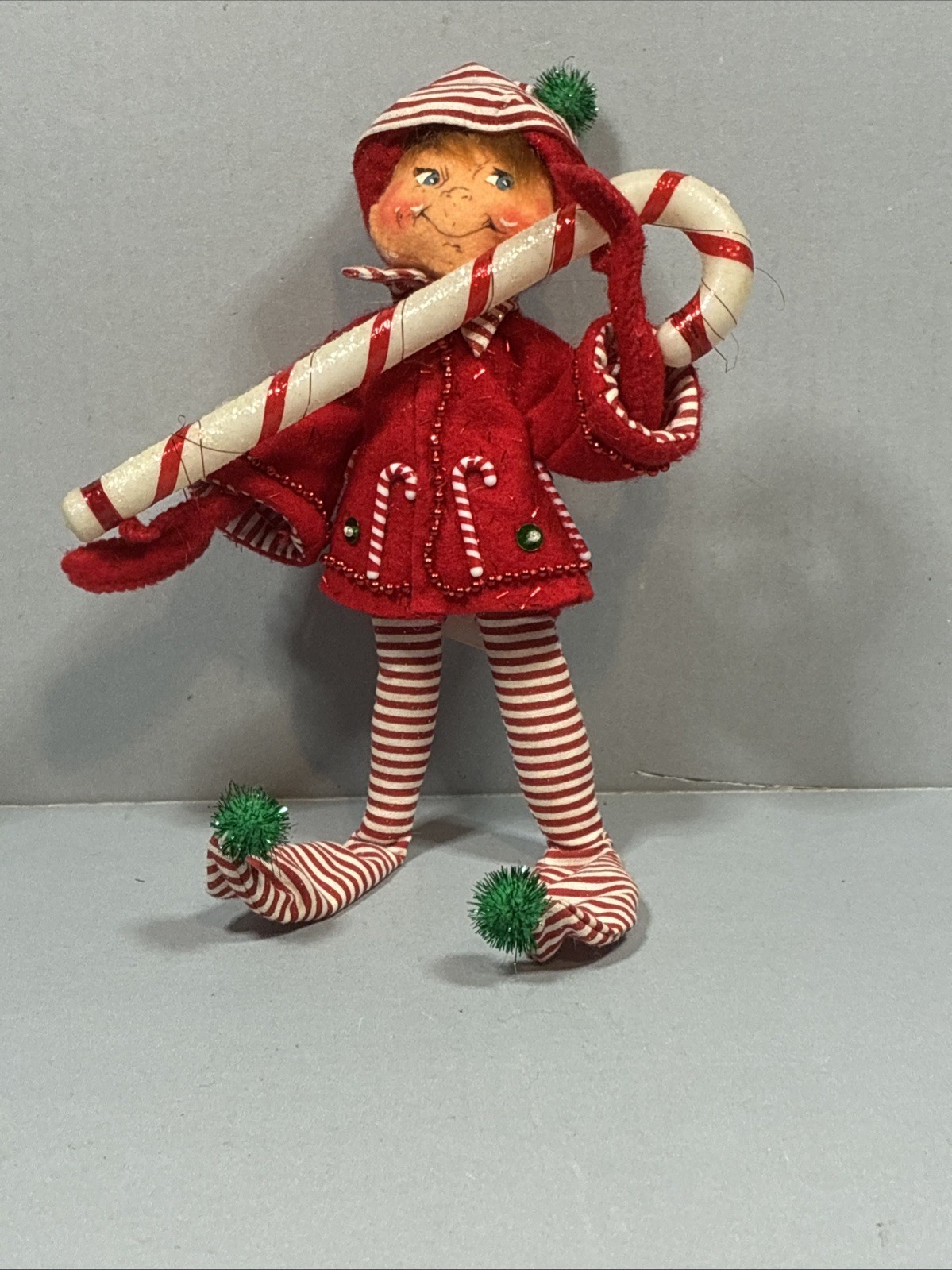 Annalee Candy Cane Elf 8in 2006 Peppermint Twist Poseable Christmas Doll