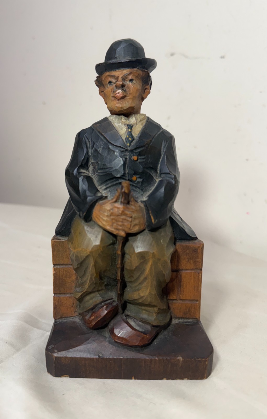 Rare antique hand carved wood Charlie Chaplin German whistler sculpture statue