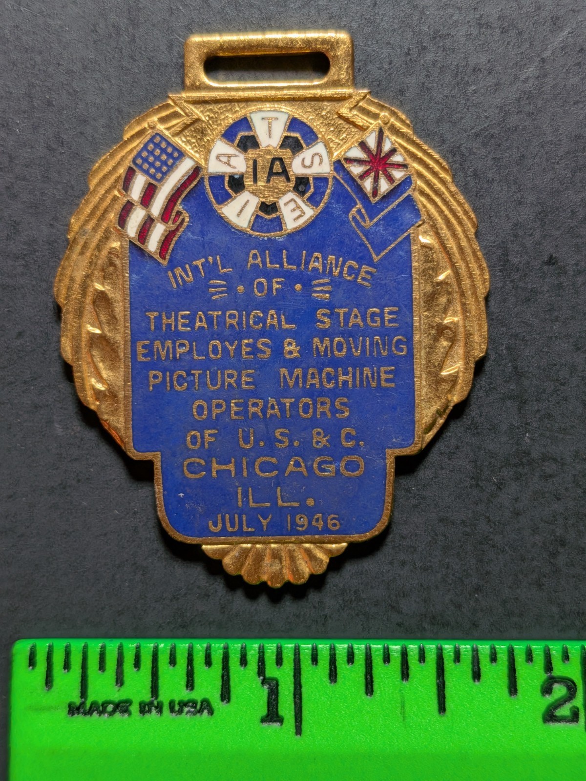 Vintage 1946 Theater Stage Moving Picture Operators Metal Fob