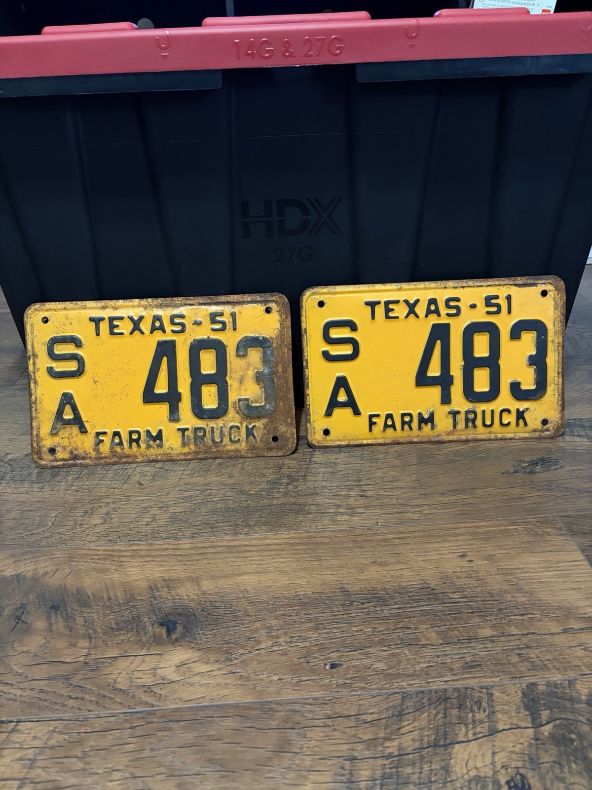 1951 Texas Farm Truck License Plates Matching Pair SA 483 Vintage Original