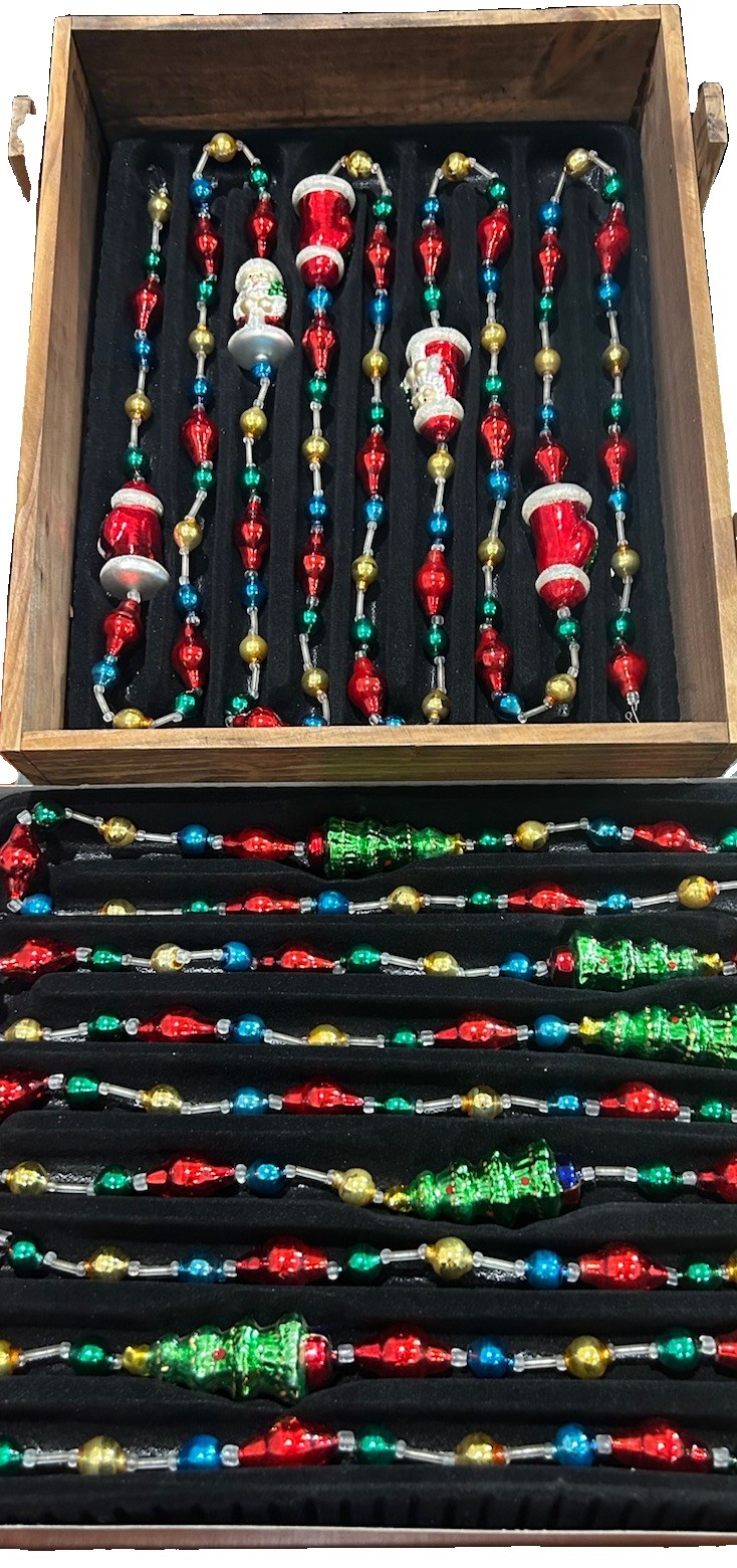 Thomas Pacconi 1999-2000 Vtg Blown-Glass Santas Christmas Tree Garlands in Crate