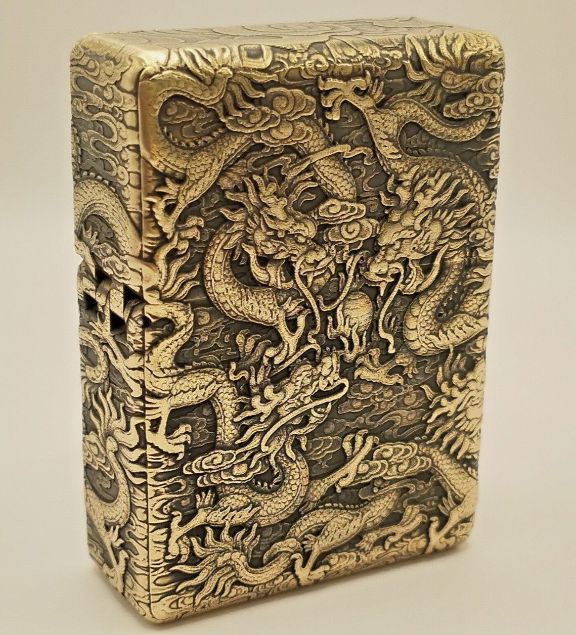 Zorro 912s Dragons 5-Sided Deep Carved Brass Lighter - with Gift box and Flints