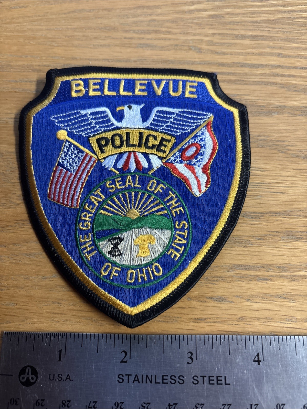 Bellevue Police Dept Ohio OH patch eagle seal flags-Historical Memorabilia