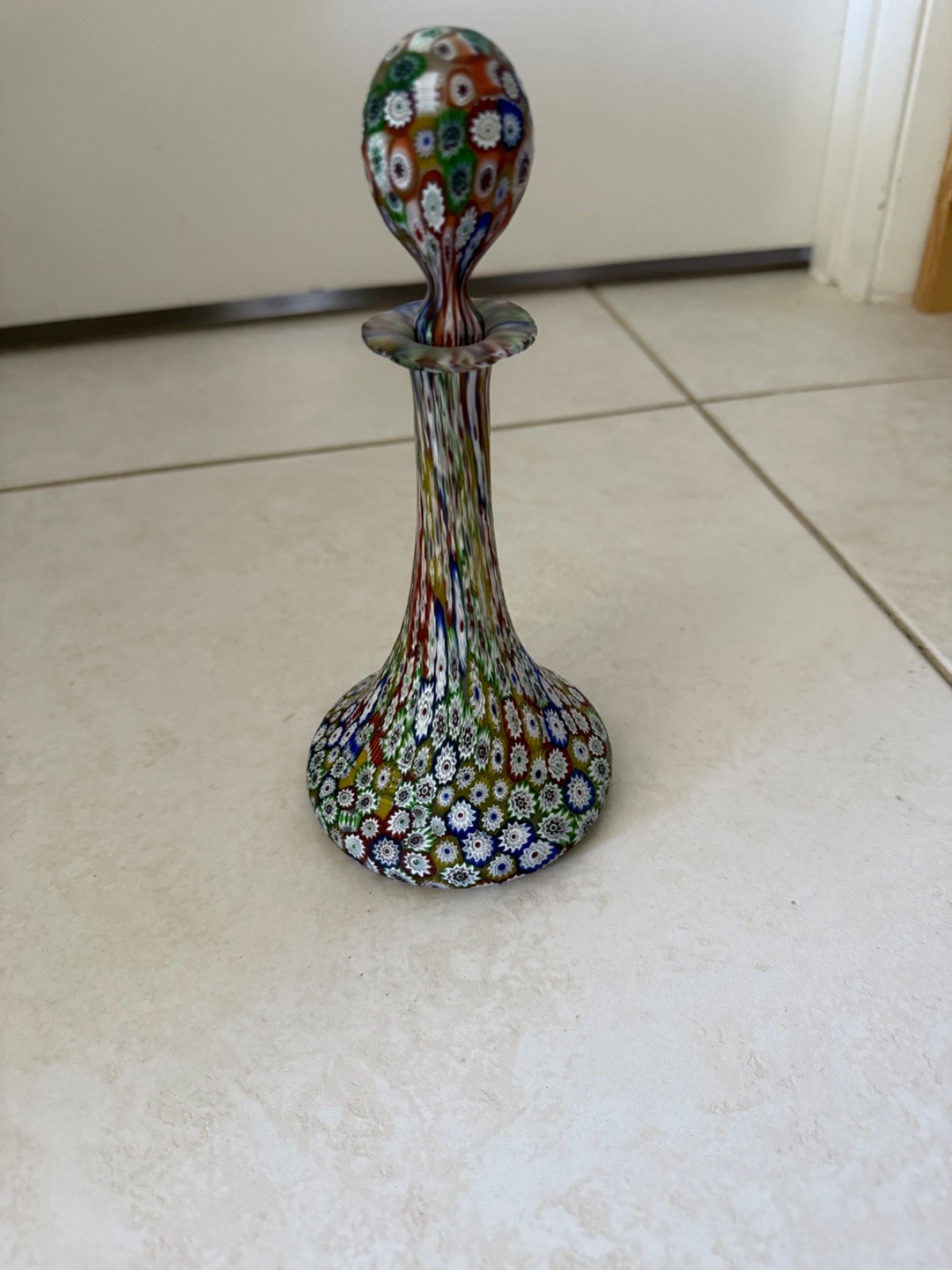 Vintage Fratelli Toso Millefiori Glass Bottle with Original Stopper