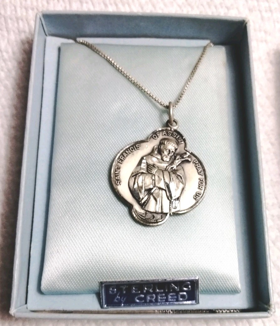 Antique CREED Sterling Silver Saint Francis Of Assisi Friend Of Animals Medal 
