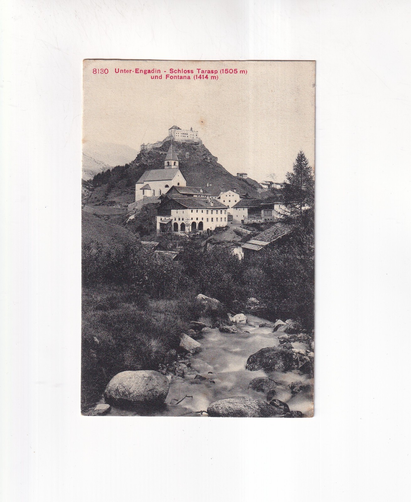 8787) Postcard Postcard Under ENGADIN Castle TARASP Fontana Church Houses 1910