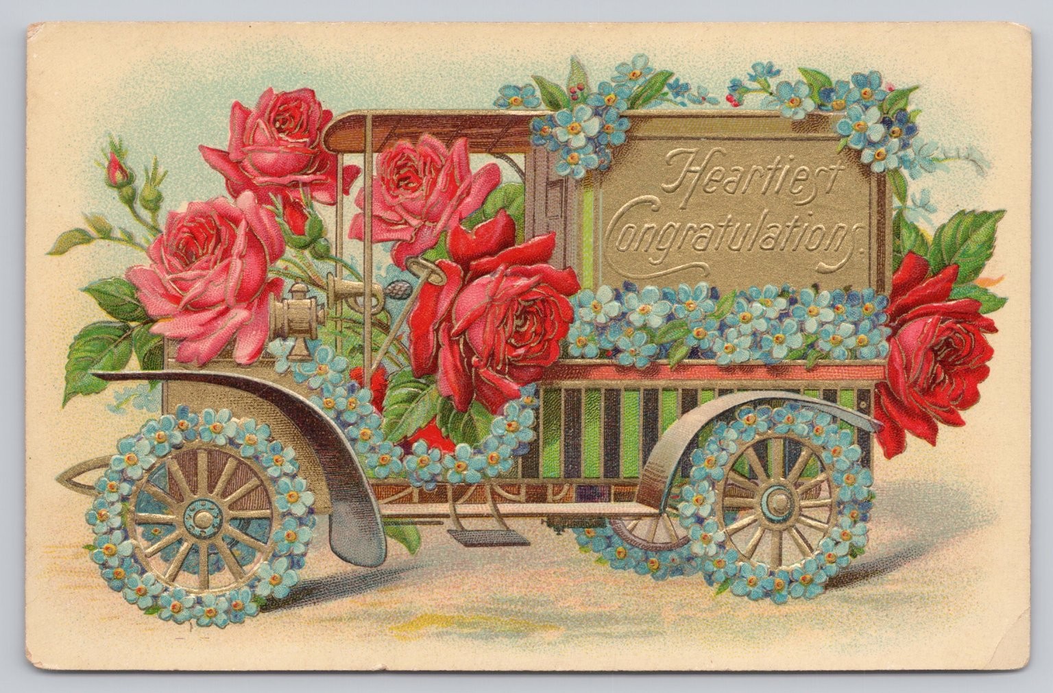 1911 Embossed Floral Car Postcard \