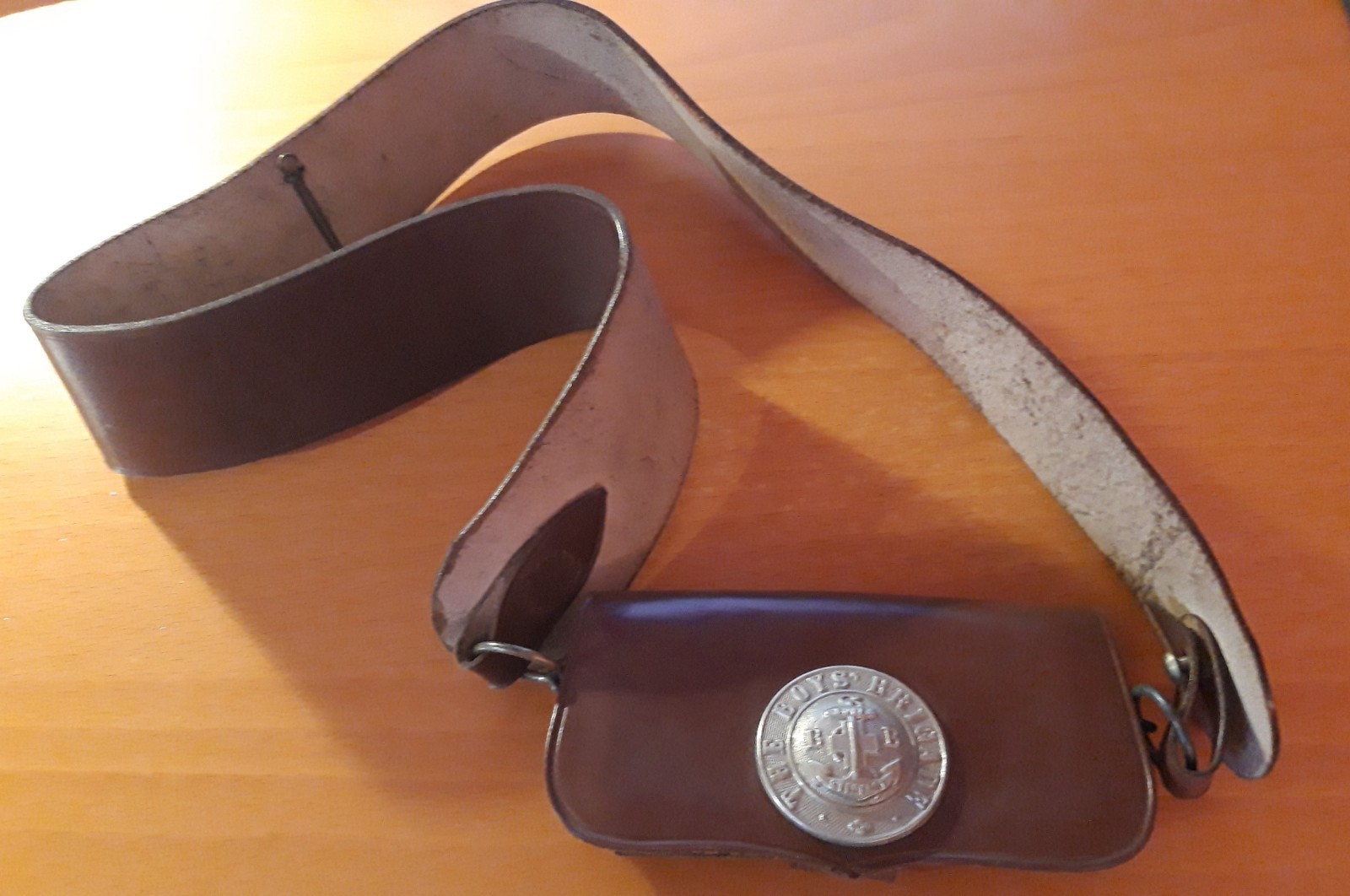 Vintage Boys\' Brigade Leather Belt w. Pouch and Two Badges