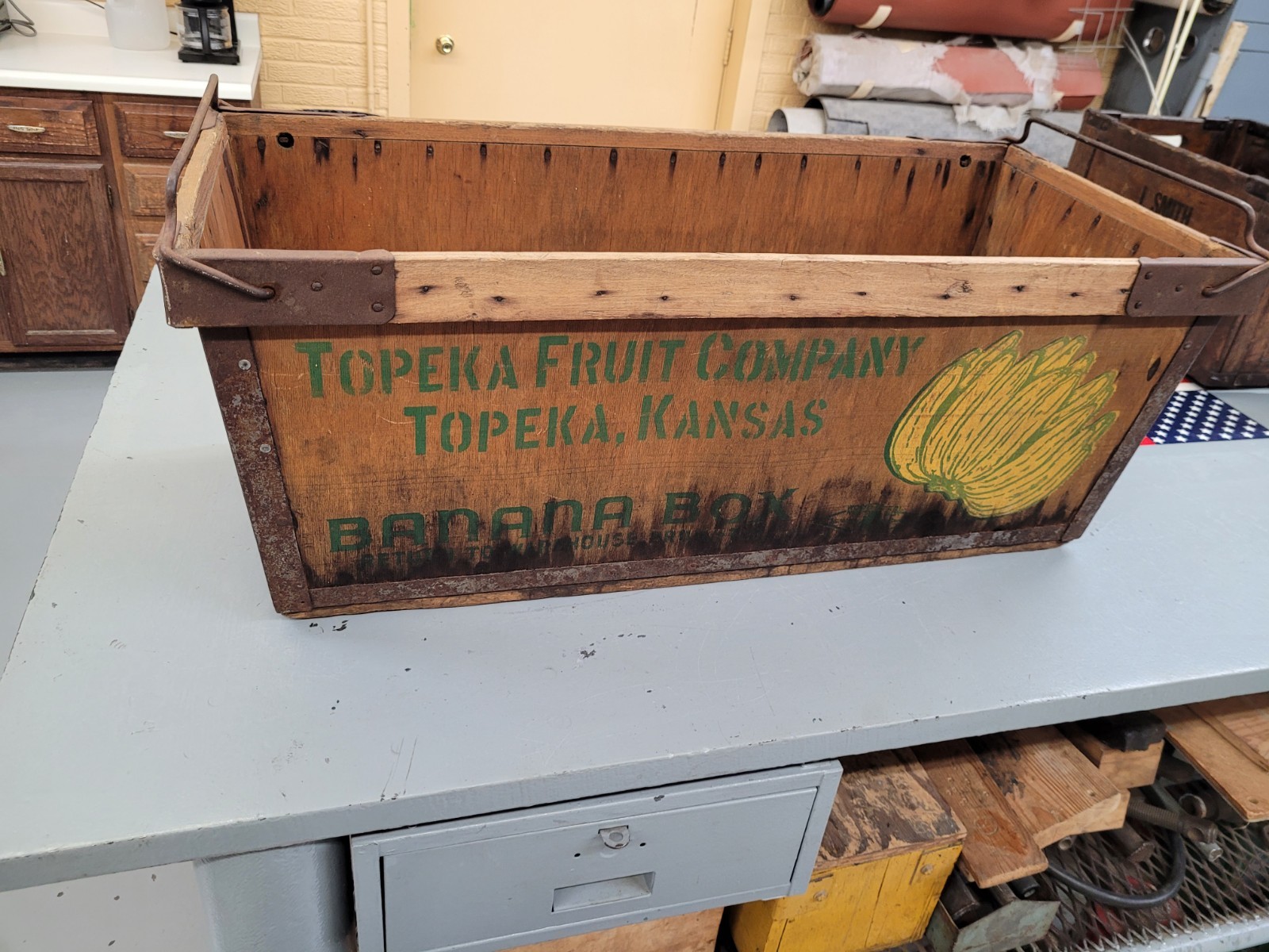 Large Antique Wood Banana Crate/Box. Topeka, Ks. Rustic Decor Basket RARE Piece