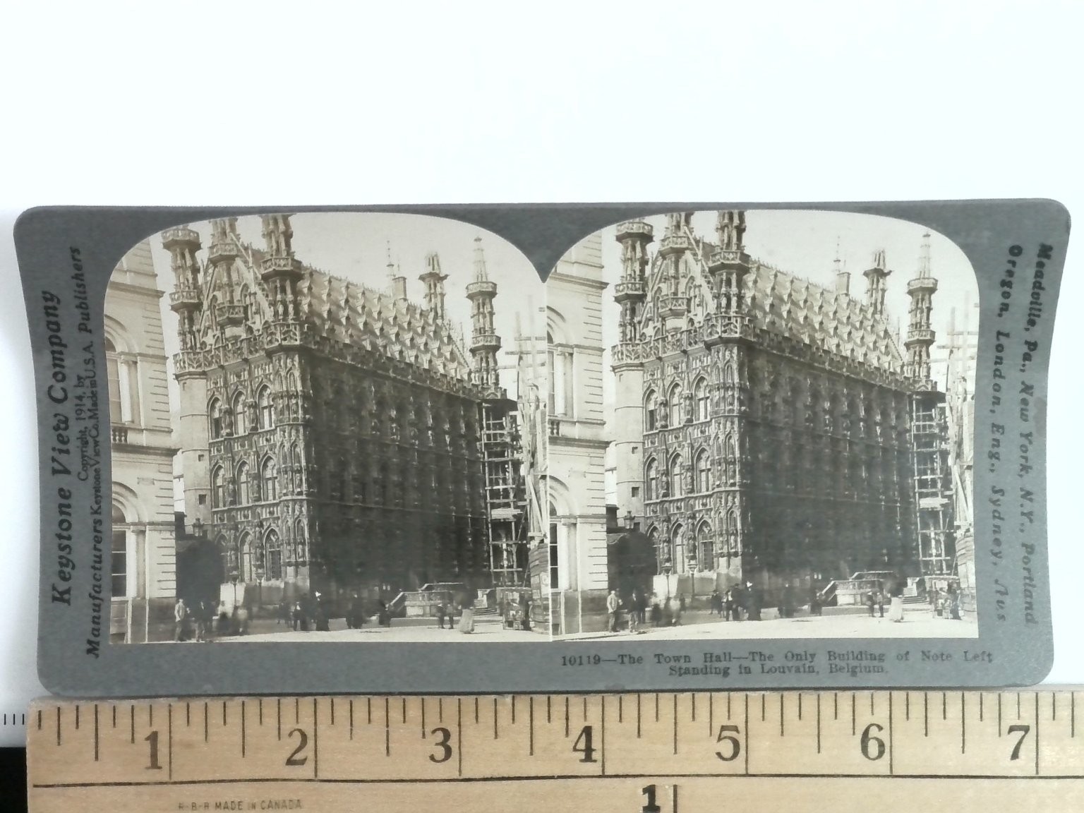 Louvain Town Hall Stereoview Keystone View Co. 1914 Belgium WWI Gothic