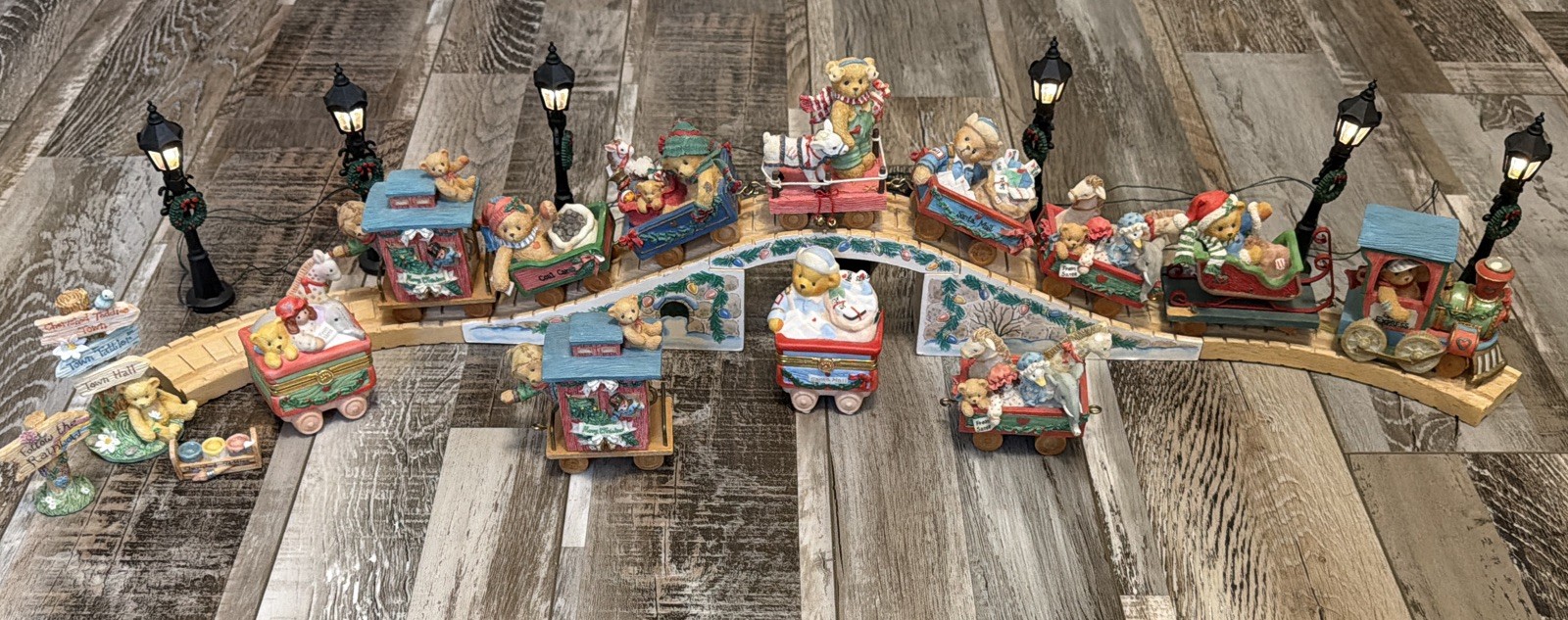 Christmas Cherished Teddies Train Wood Track Light Up Lamp VNTG Lot &accessories