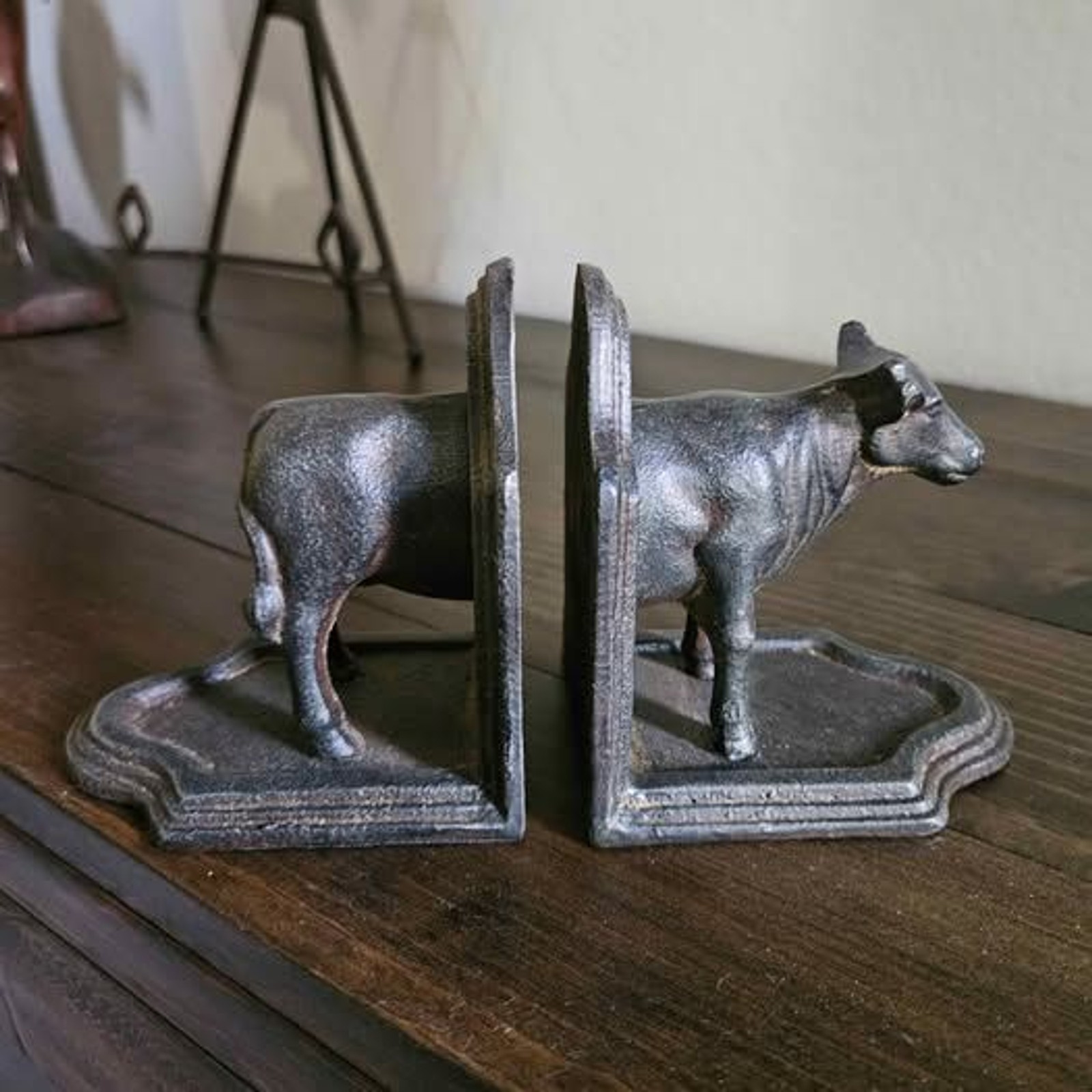 Vintage Heavy Cast Iron Cow Bookends