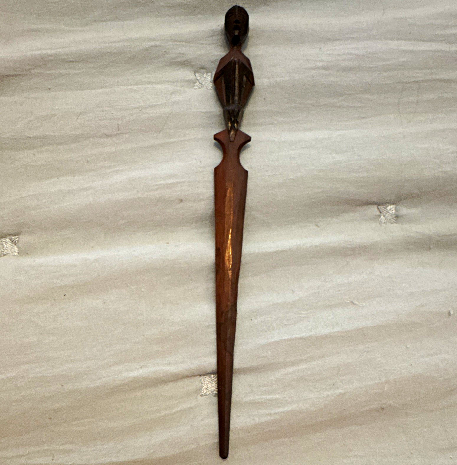 Vintage Handmade Wood Carved Figural Letter Opener from South America
