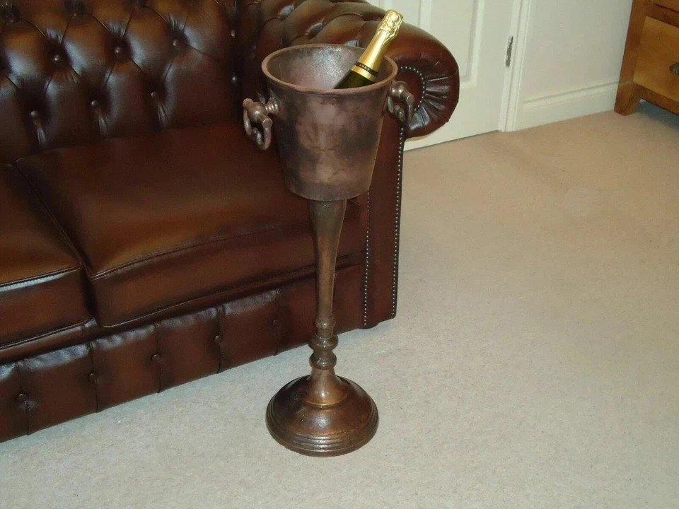 Ice Bucket Vintage Copper Finish Wine Cooler Bar Drinks Floor Standing Champagne