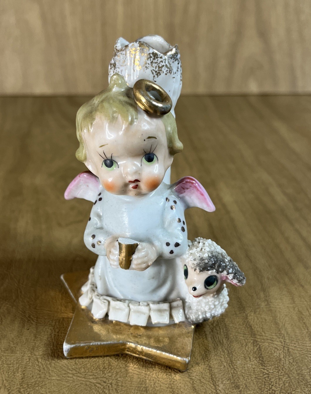 Vintage Angel Figurine Lamb Candle Star Christmas Spaghetti Trim 6926C Ardalt