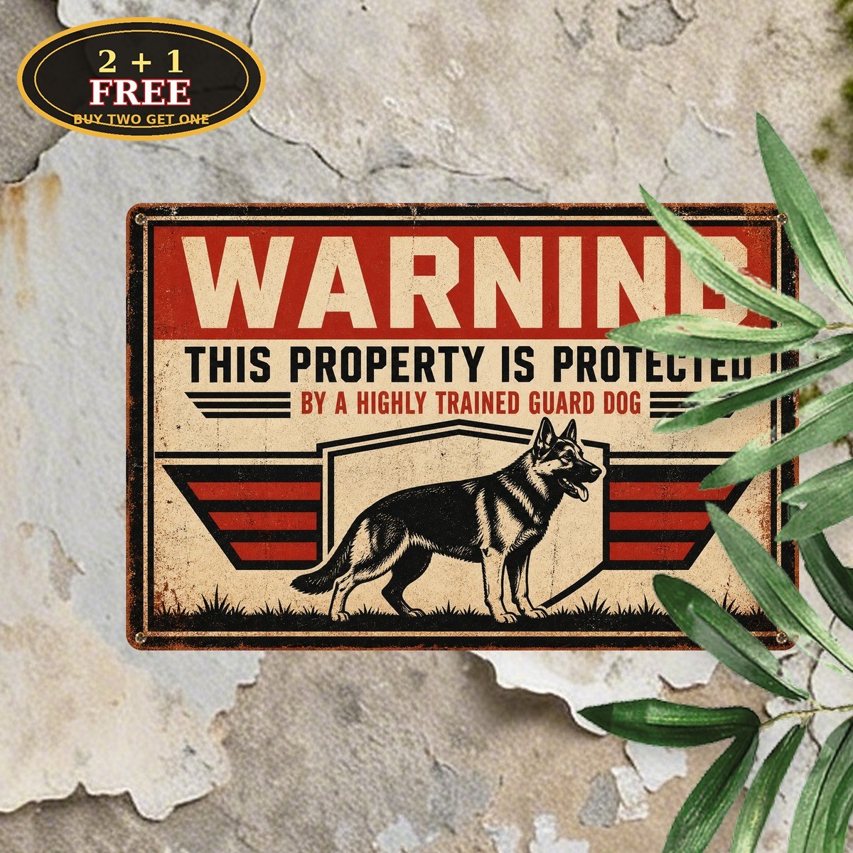 Guard Dog On Duty German Shepherd Security Warning Metal Tin Sign