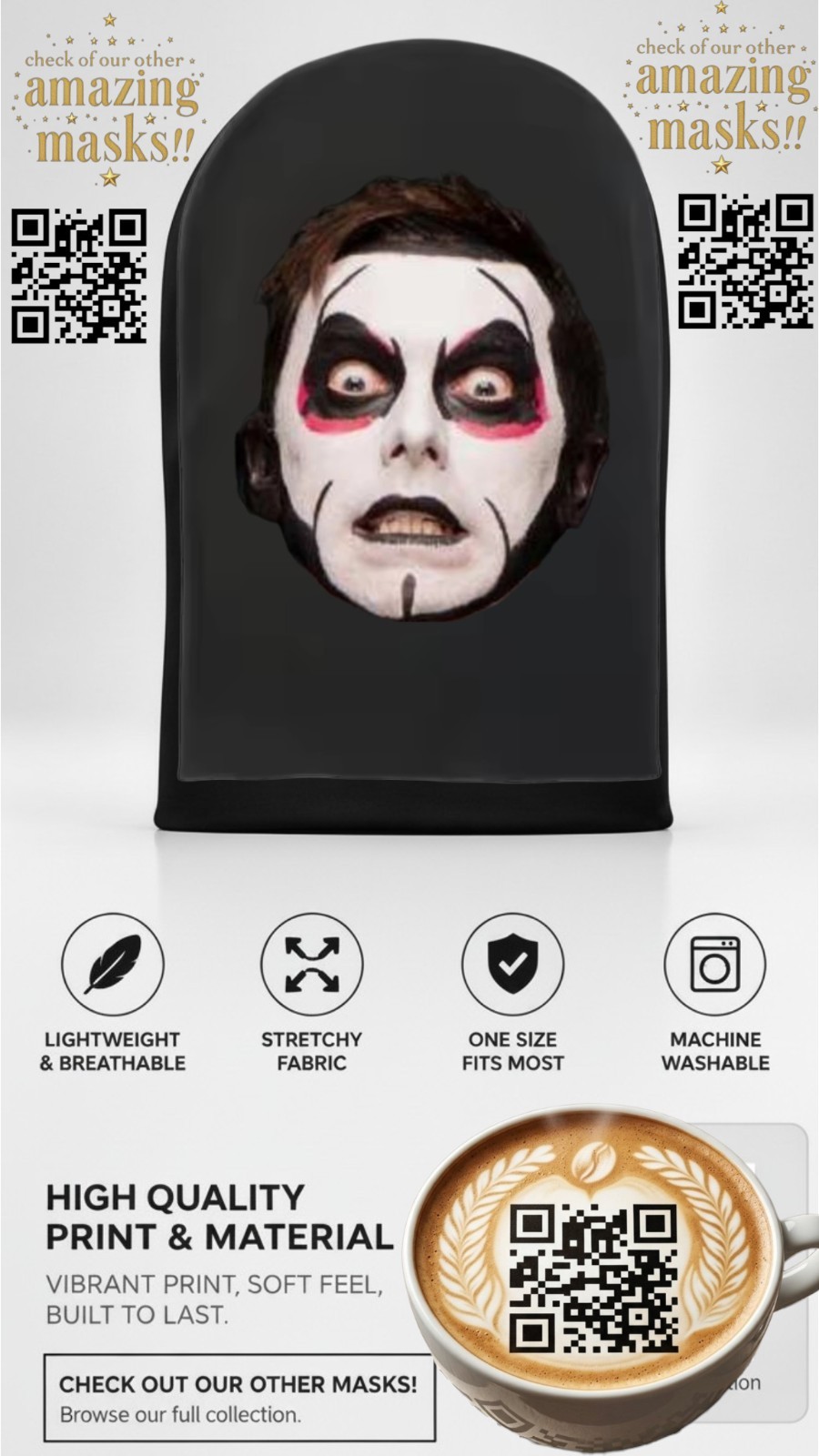 WWE Danhausen Costume Mask Very Nice, Evil Pro Wrestling Cosplay Halloween Face