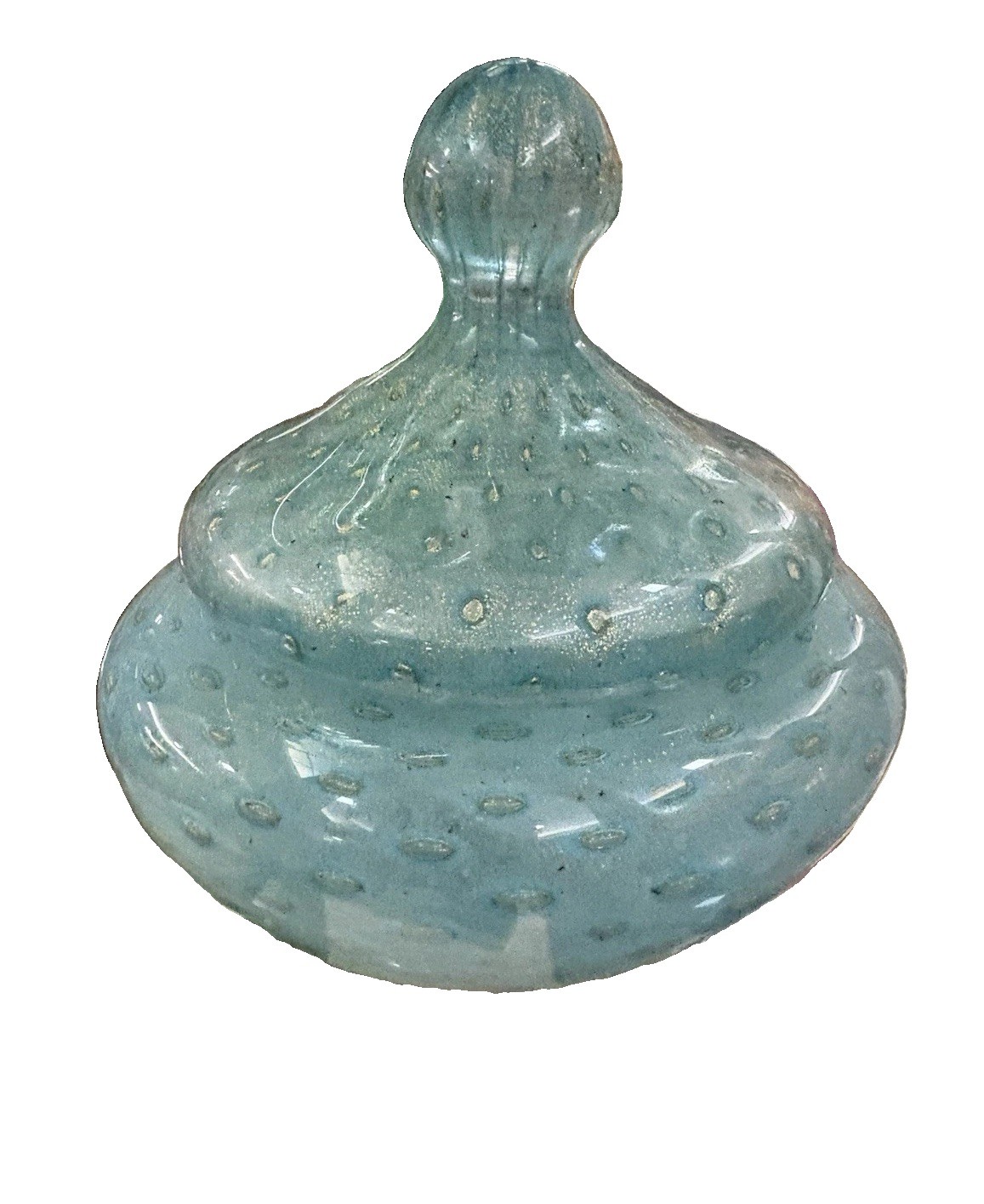 VTG Blue Green Murano Aventurine Bullicante Glass Vanity Jar Trinket Gold Flakes