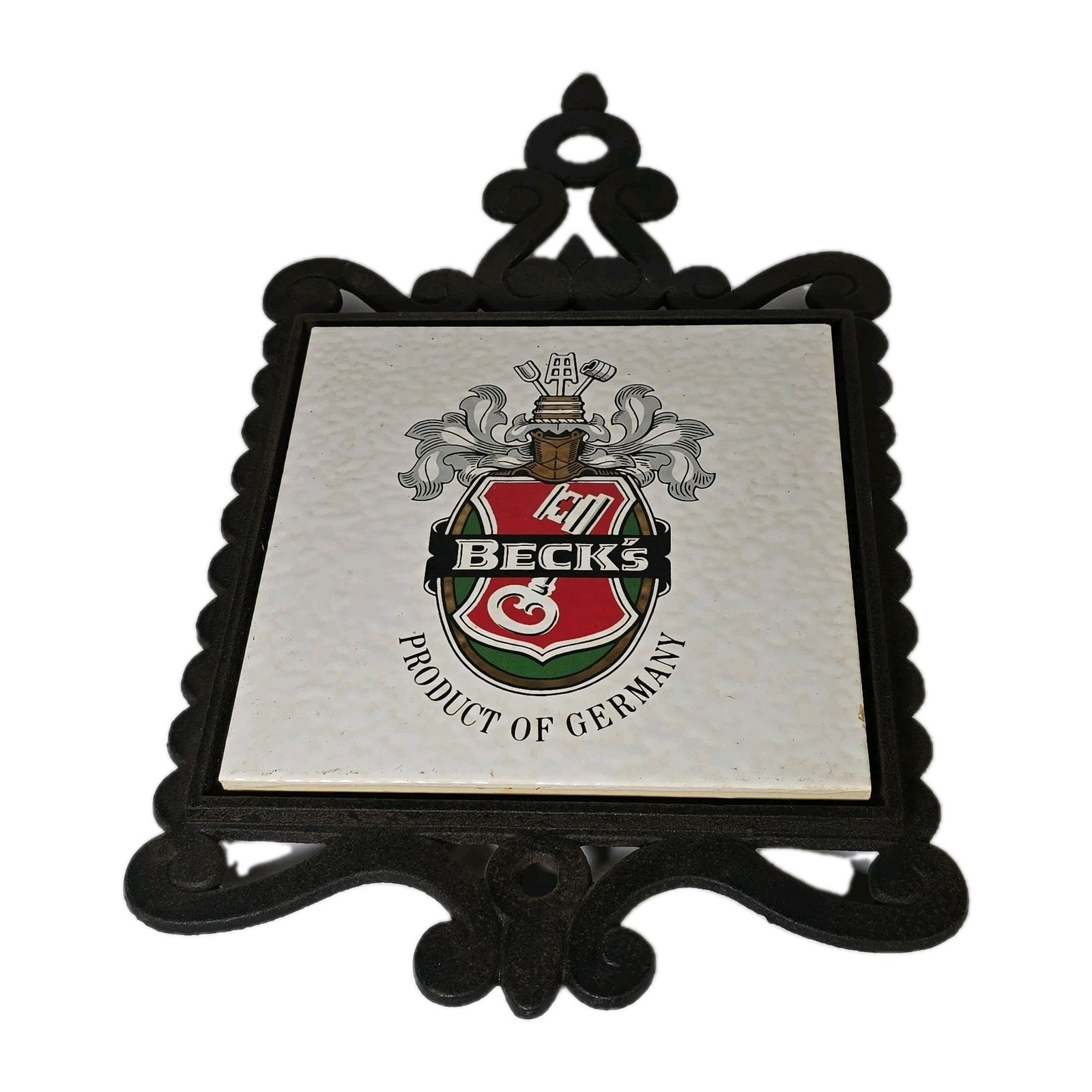 Vintage Trivet BECK\'S Made In Germany Ceramic & Metal Wall Hanging, Large