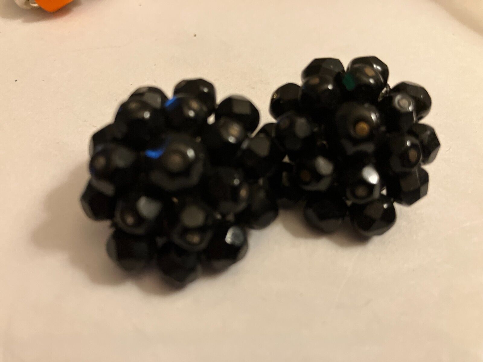 VINTAGE ESTATE black bead cluster clip on  earrings