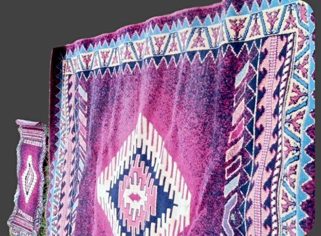 2pc Vintage Southwestern Rug Set Pink Purple Woven Aztec Area Rug & Accent Mat