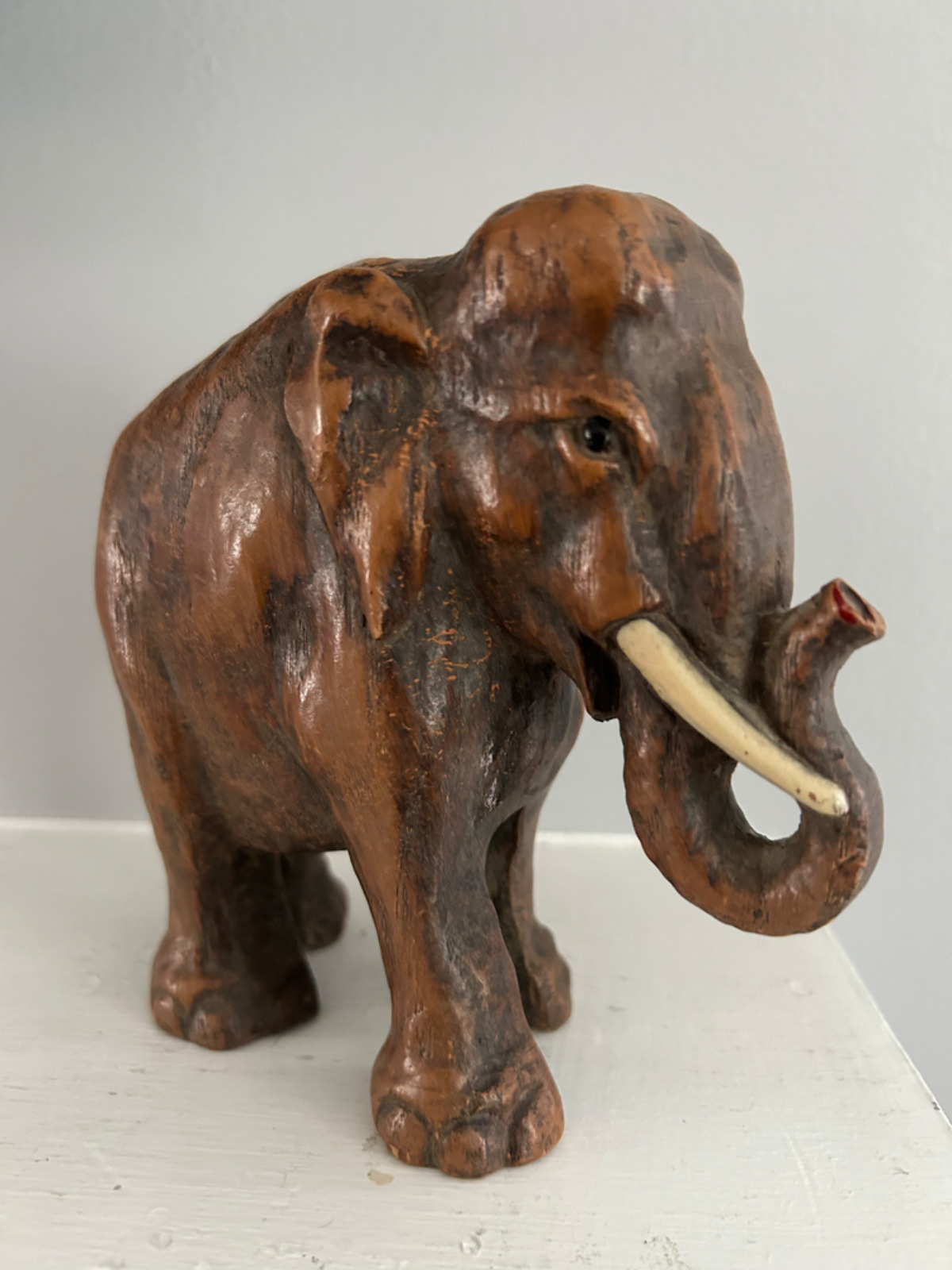 Vintage Syroco Wood Composite Elephant Figurine Mid Century 1940s-50s Statuette