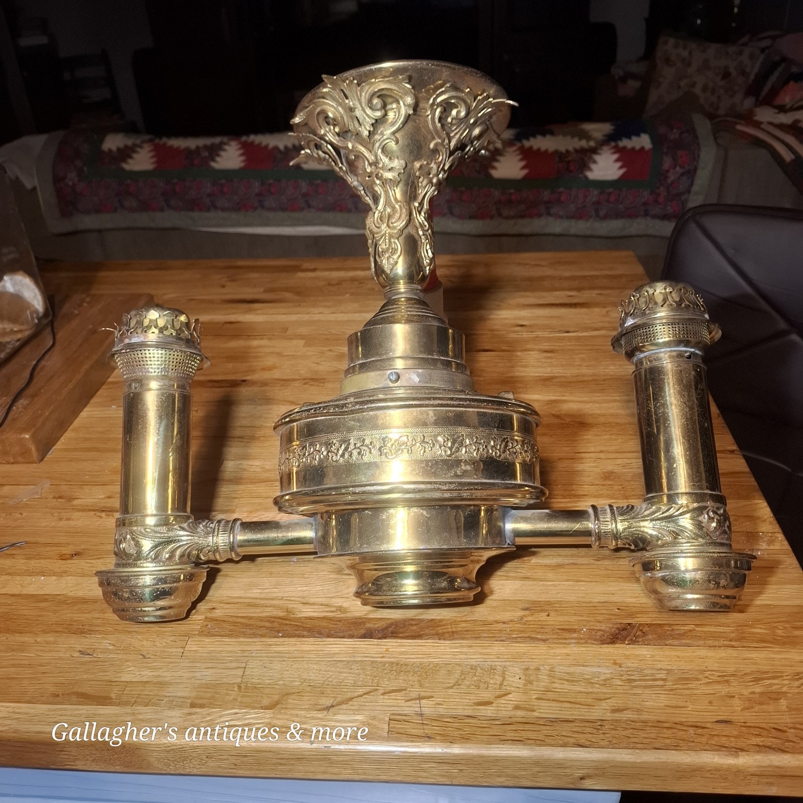 Rare 1887 CYRUS T SMITH Brass Railroad Train Car Ceiling Light Fixture Lamp NYC