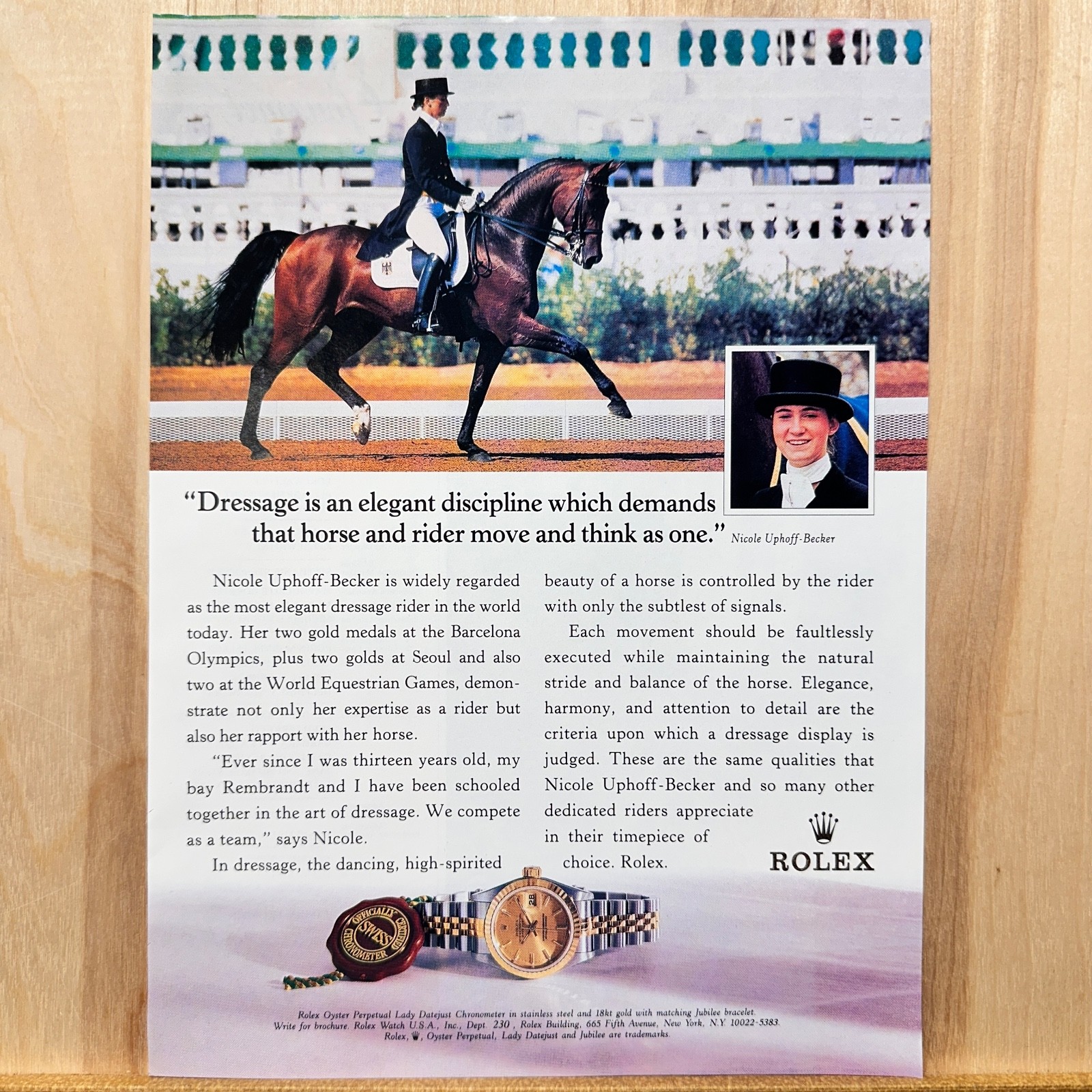 1992 Rolex Dressage Horse Nicole Uphoff-Becker Vintage Print Ad Oyster Lady