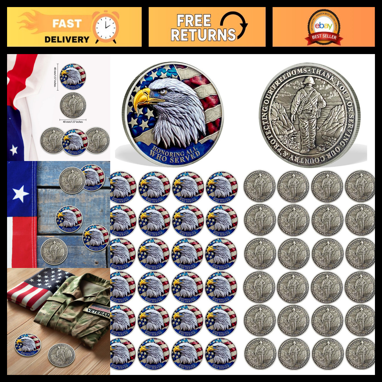20 PCS Challenge Coins for Veterans - Thank You Service Gifts, Bulk Appreciation