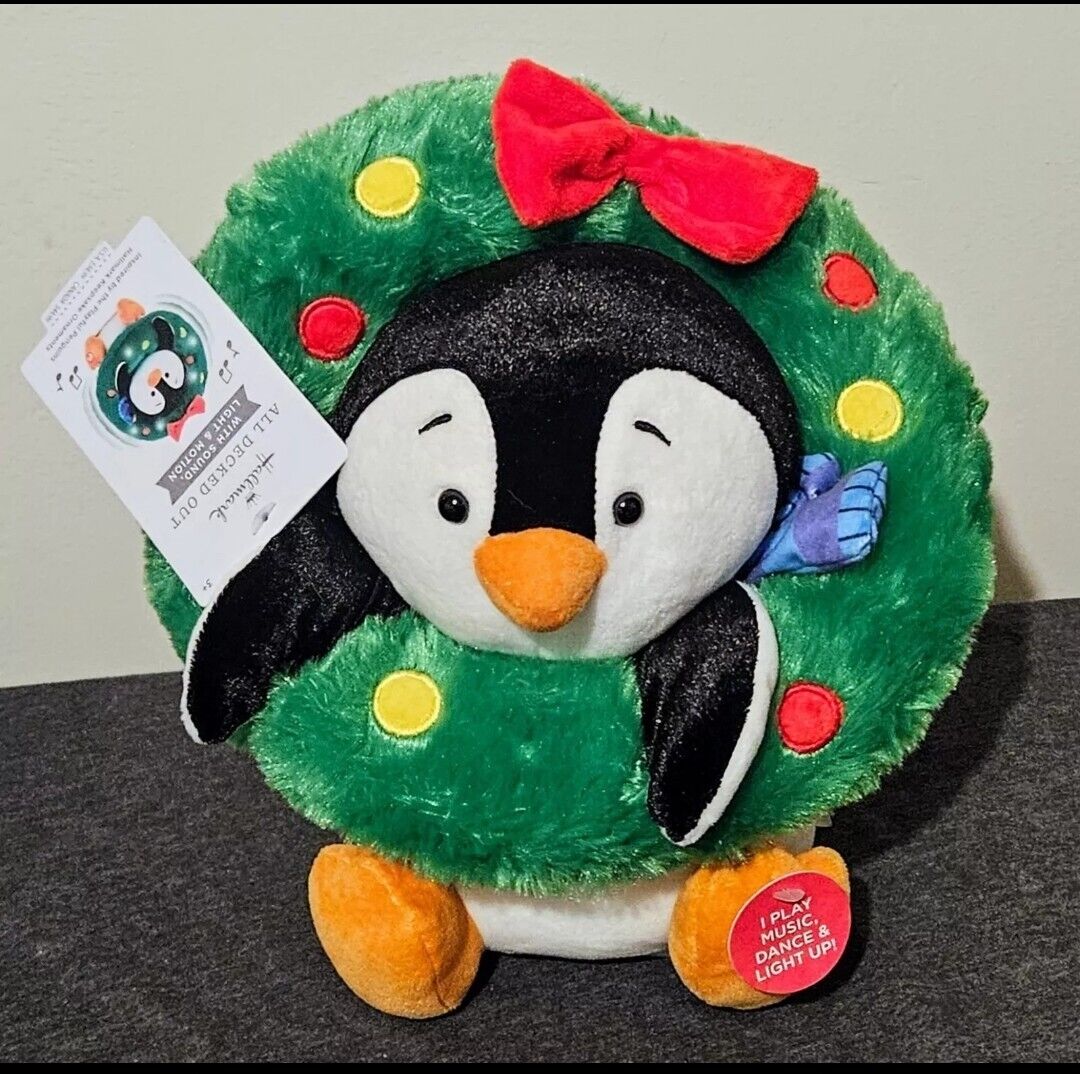 Hallmark Playful Penguins Animated Musical Light Up Plush All Decked Out New