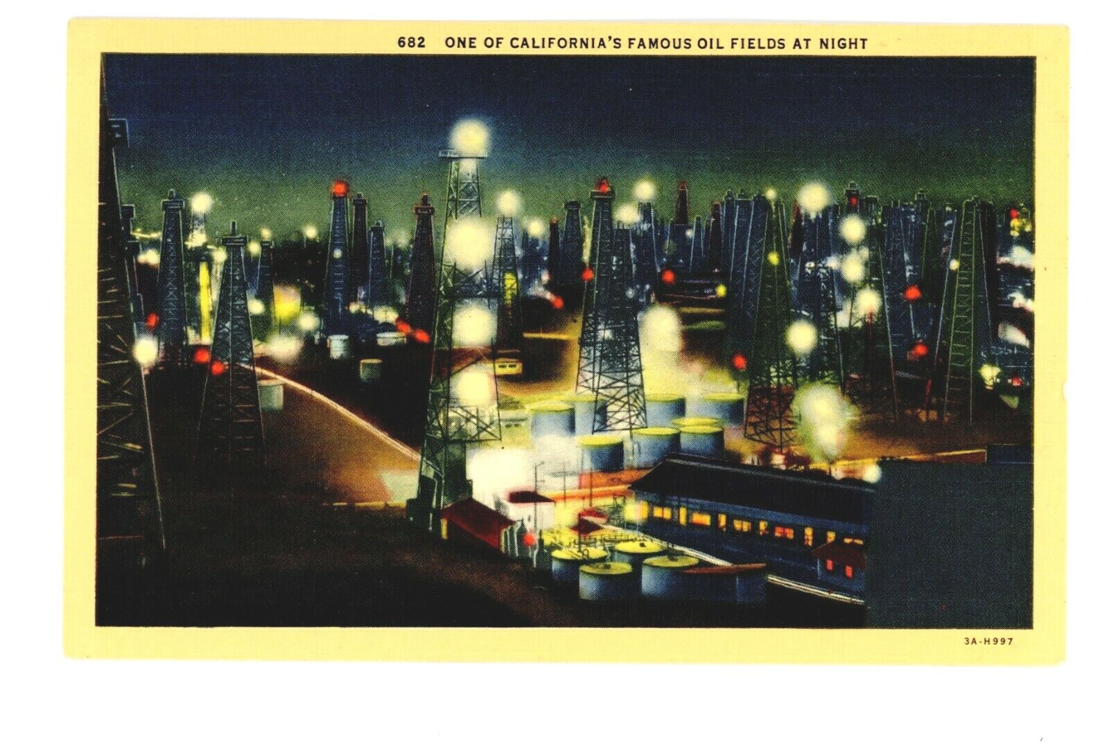 Vintage Postcard California Famous Oil Fields At Nights USA Travel Unposted USA Vintage Postcard California Famous Oil Fields At Nights USA Travel Unposted USA