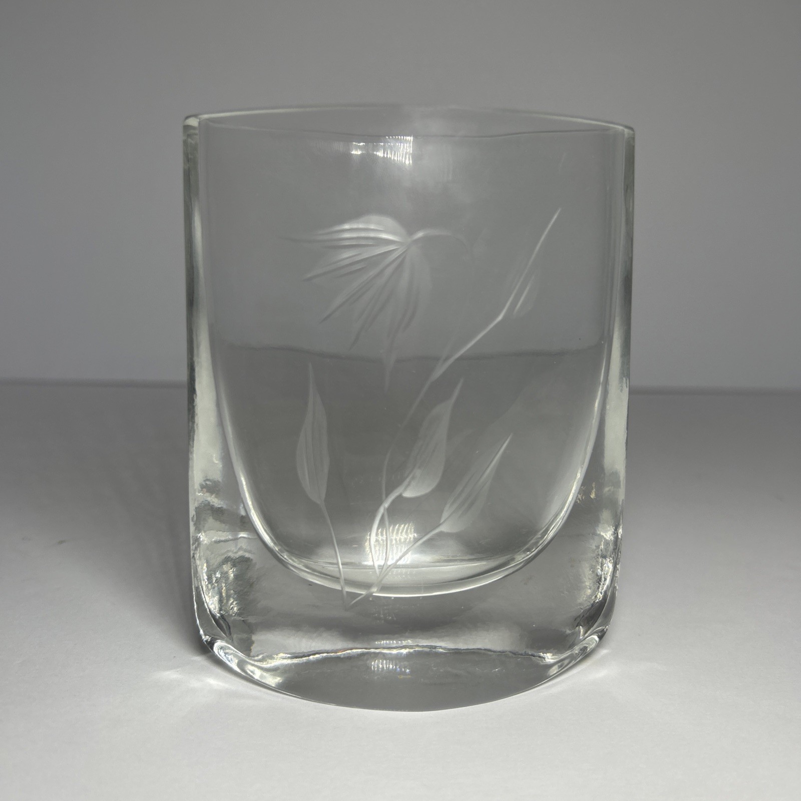 Vintage Heavy Crystal Small Vase 4.5” Grass/Flower Motif Small Imperfection