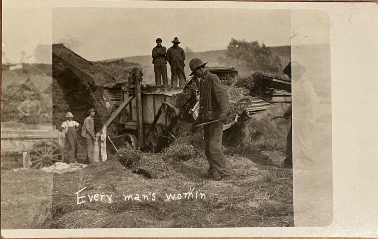 RPPC Men with Farmers Threshing Machine Antique Real Photo Postcard c1910