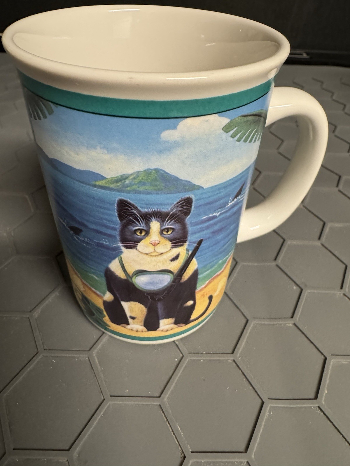 Vintage 1995 Otagiri Korean Coffee Cup With Cats Snorkeling With Sharks Ceramic
