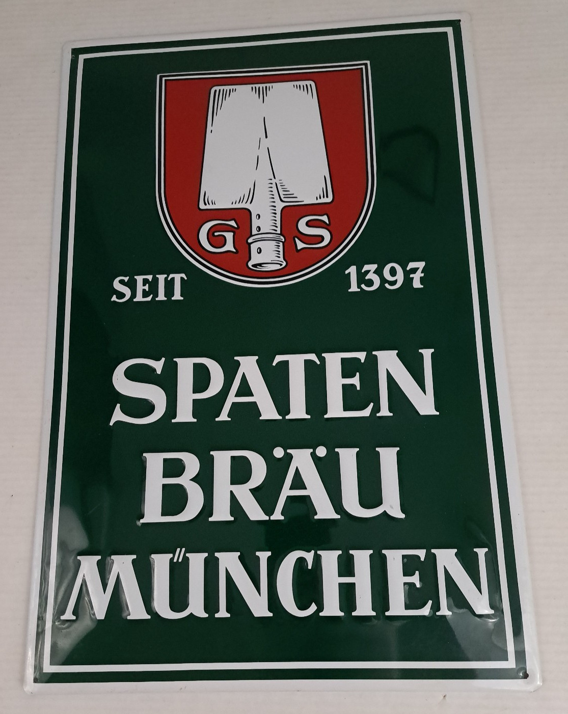 Vintage Spaten Brau Munchen Munich Germany Brewery Porcelain Tin  Sign 24x15