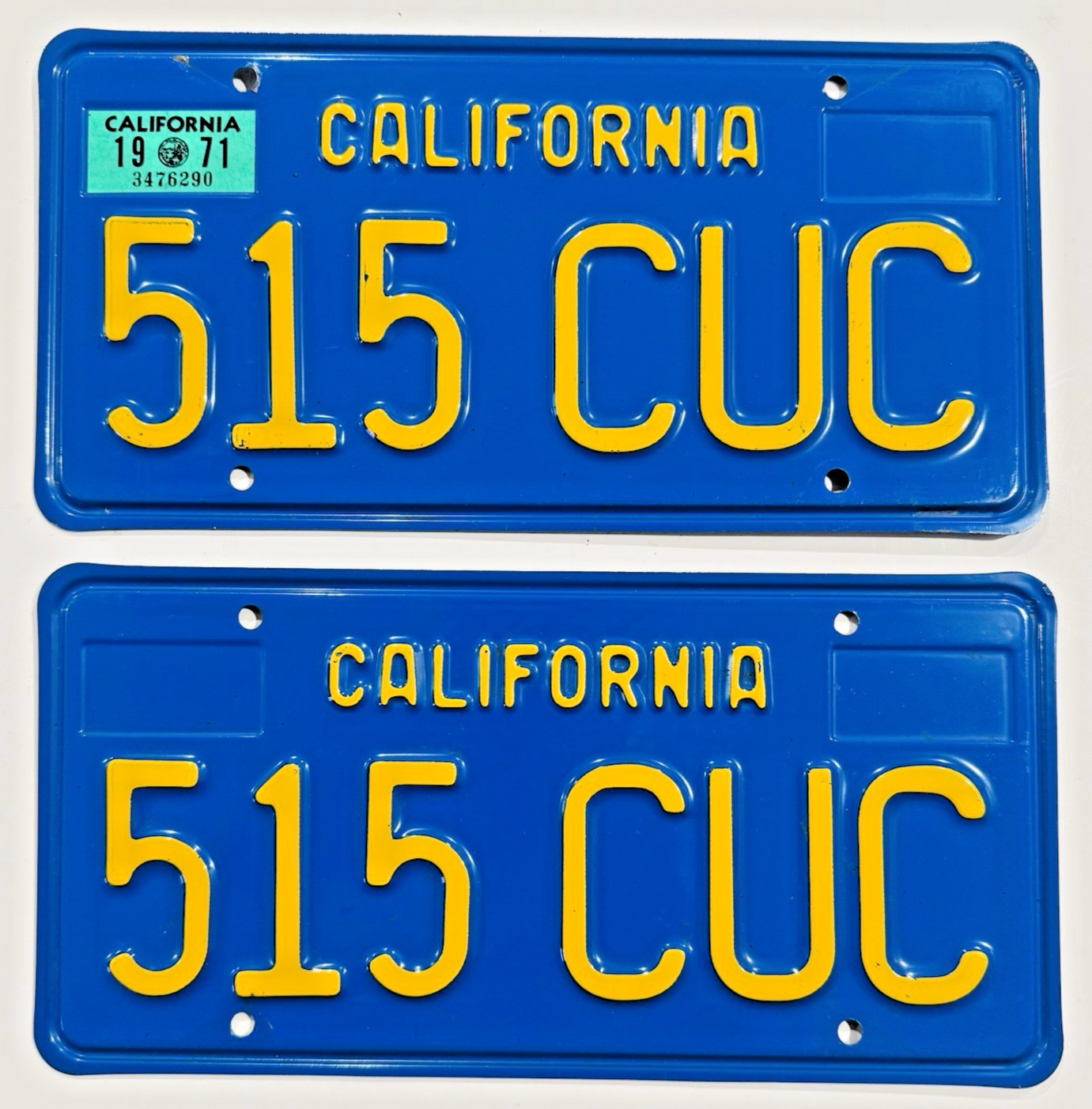 1970\'s California License Plates DMV Clear YOM  1971 Camaro 1971 Validation