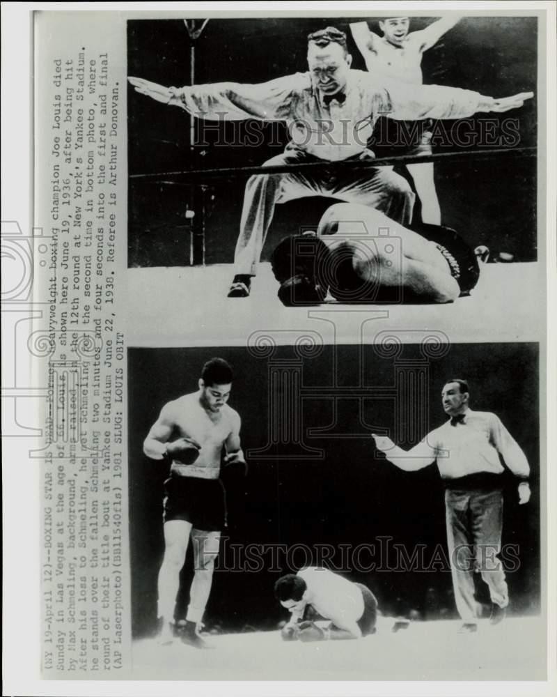 1936 Press Photo Boxer Joe Louis Loses to Max Schmeling; Wins 2nd Fight, NY 1936 Press Photo Boxer Joe Louis Loses to Max Schmeling; Wins 2nd Fight, NY