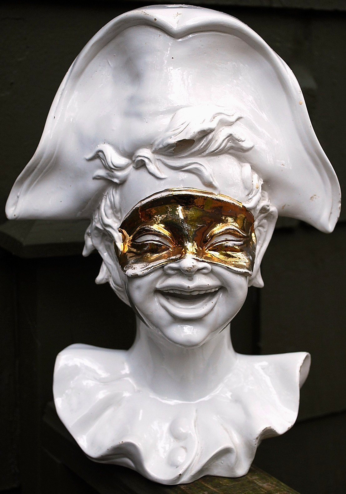 Vtg White Glazed Terra Cotta MASKED BALL MASQUERADE HEAD BUST Handmade ITALY 12\