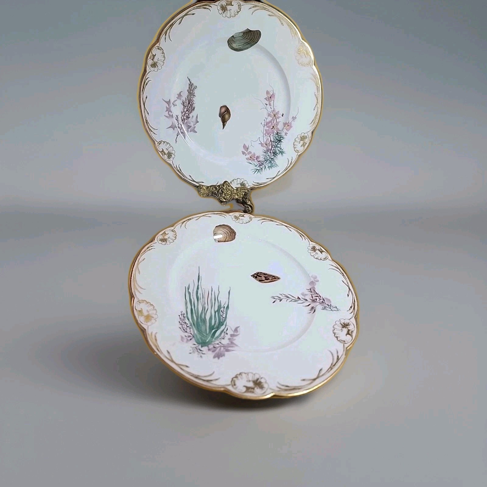 Vintage Gilman Gold Gilt Aquatic Scene Plates Gilman Collamore NY Union Square. 